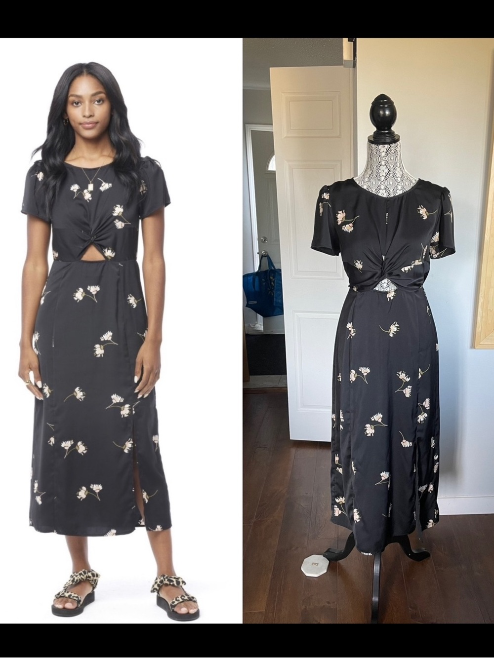 Large Saltwater Lux Beautiful Twist Front Cut Out Midi Dress with Slit.